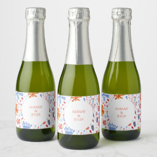 Floral Watercolor Orange Blue Sparkling Wine Label