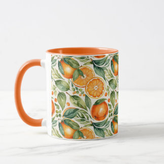 Floral Watercolor Orange Citrus Botanical Pattern Mug