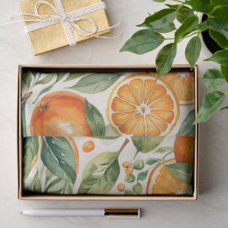Floral Watercolor Orange Citrus Botanical Pattern Tissue Paper