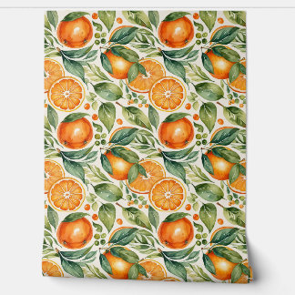 Floral Watercolor Orange Citrus Botanical Pattern Wallpaper