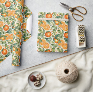Floral Watercolor Orange Citrus Botanical Pattern Wrapping Paper