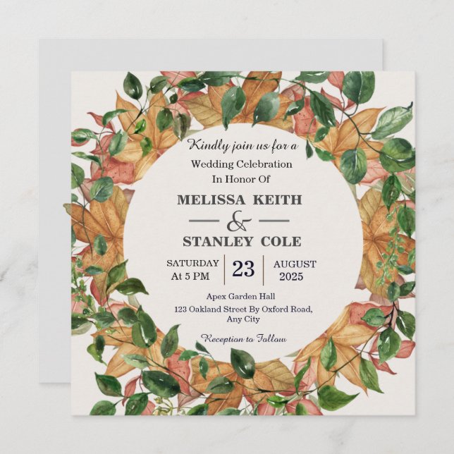 Floral Watercolor Orange Greenery Wedding Invitation (Front/Back)