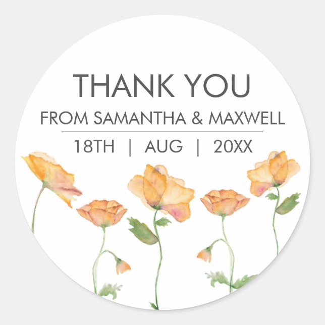 Floral Watercolor Orange Poppies Envelope Seals (Front)
