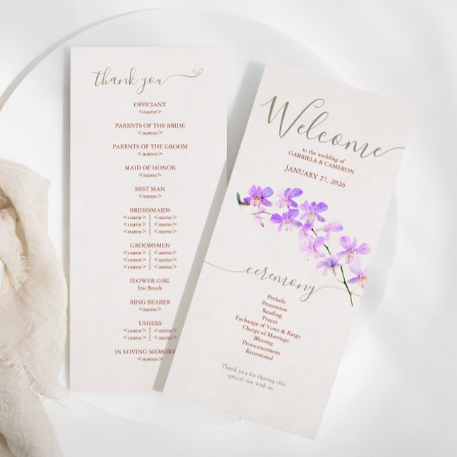 Floral Watercolor Orchids Terracotta Wedding Programme (Creator Uploaded)
