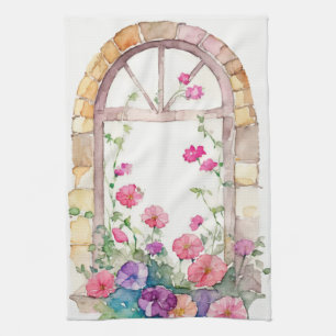Floral Watercolor Painted Arch Tea Towel