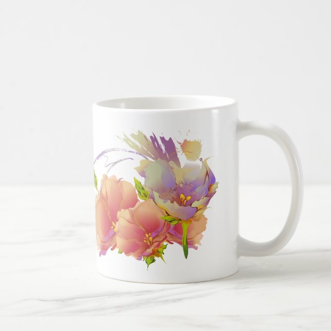 Floral Watercolor painting Custom Name Coffee Mug (Right)