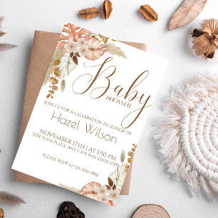 Floral Watercolor Pampas Grass Fall Baby Shower Invitation