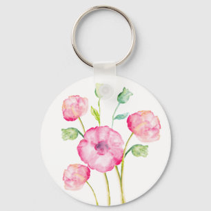 Floral Watercolor Pastel Pink Flower Key Chain