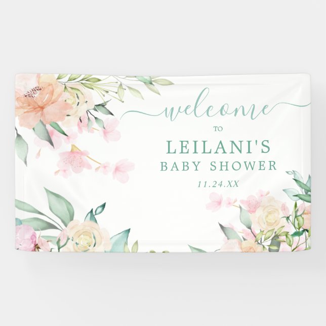 Floral Watercolor Pastel Wreath Oh Baby Welcome Banner (Horizontal)