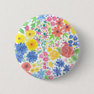 Floral watercolor pattern 6 cm round badge