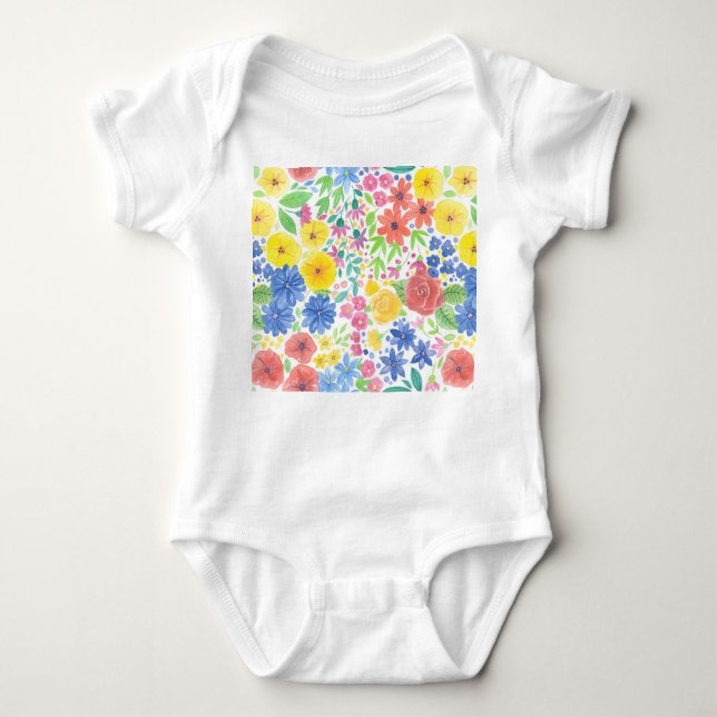 Floral watercolor pattern baby bodysuit (Front)