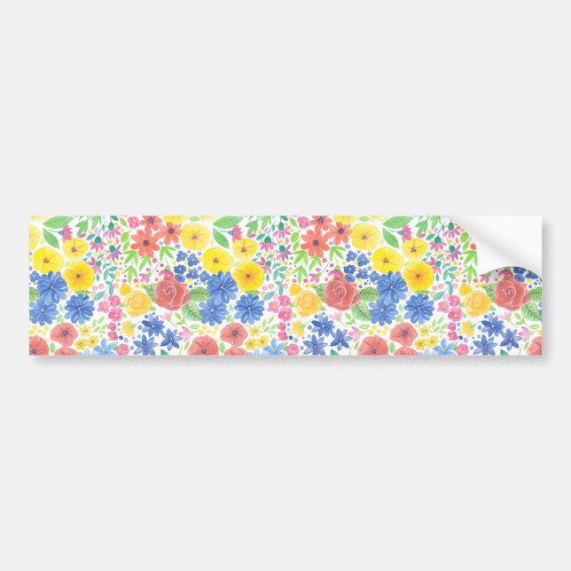 Floral watercolor pattern bumper sticker (Front)