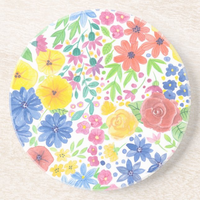 Floral watercolor pattern coaster (Front)