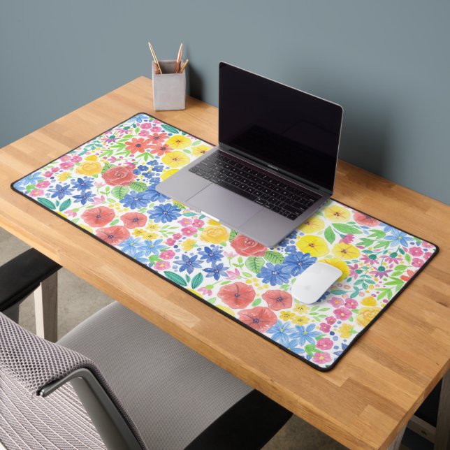 Floral watercolor pattern desk mat (Office 2)