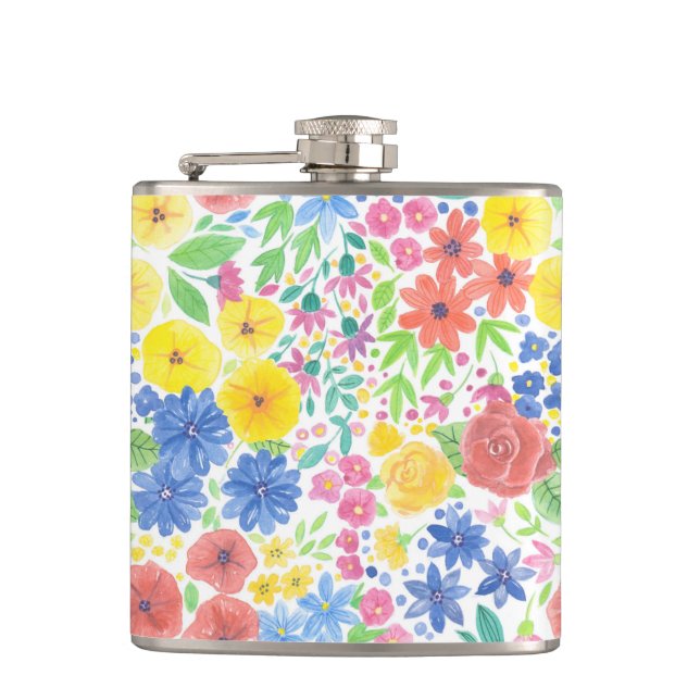 Floral watercolor pattern hip flask (Front)