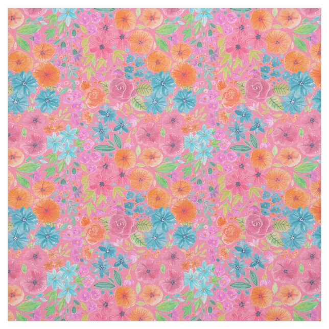 Floral watercolor pattern in pink fabric (Swatch)