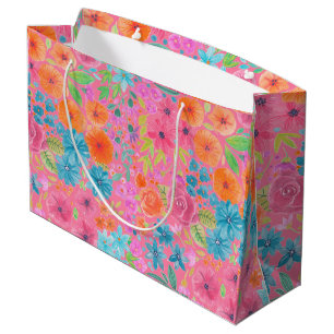 Floral watercolor pattern in pink large gift bag