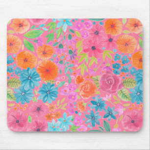 Floral watercolor pattern in pink mouse pad