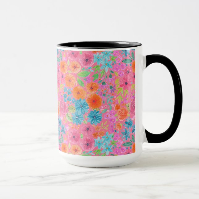 Floral watercolor pattern in pink mug (Right)