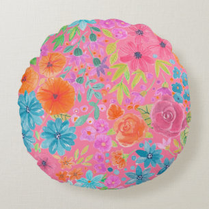 Floral watercolor pattern in pink round cushion