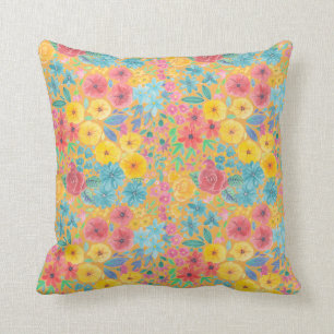 Floral watercolor pattern in yellow cushion