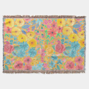 Floral watercolor pattern in yellow throw blanket