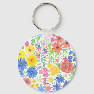 Floral watercolor pattern key ring