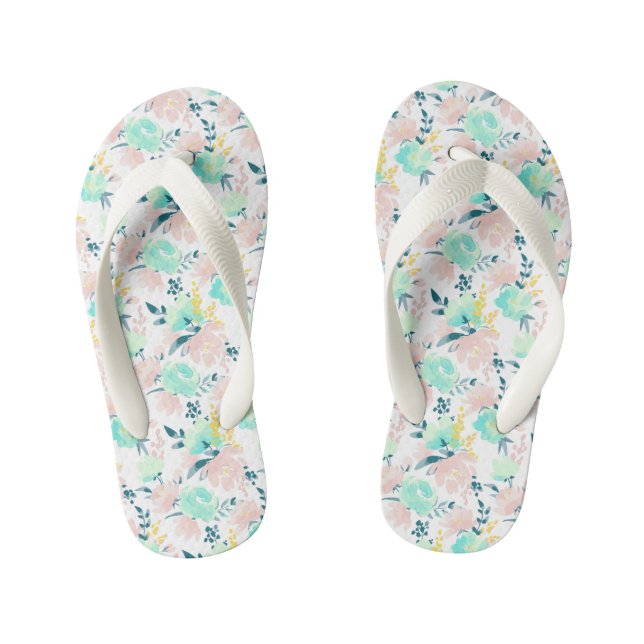 Floral Watercolor Pattern Kid's Jandals (Footbed)