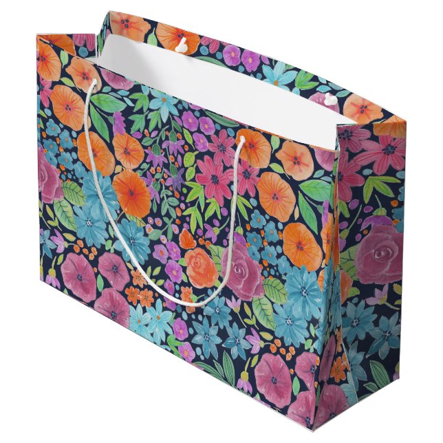 Floral watercolor pattern large gift bag (Back Angled)