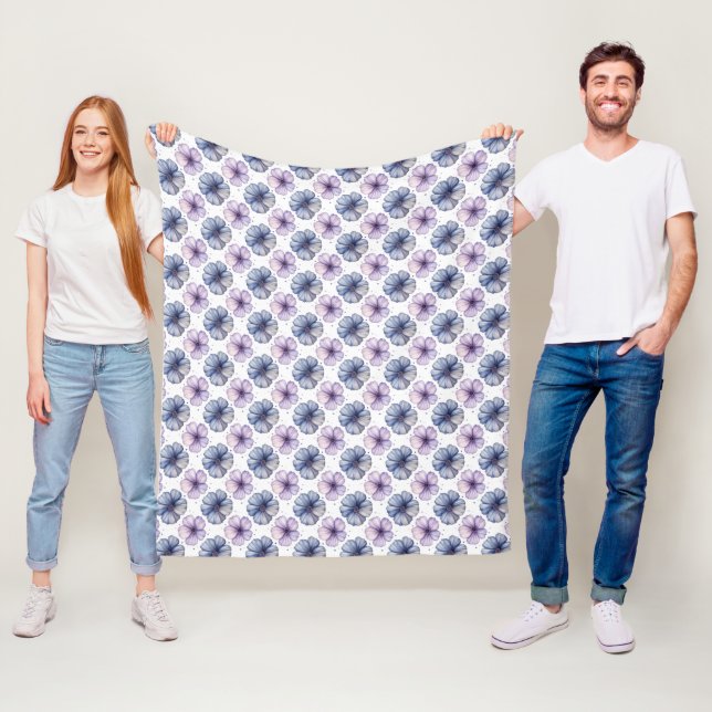 Floral Watercolor Pattern Lavender and Blue Fleece Blanket (In Situ)