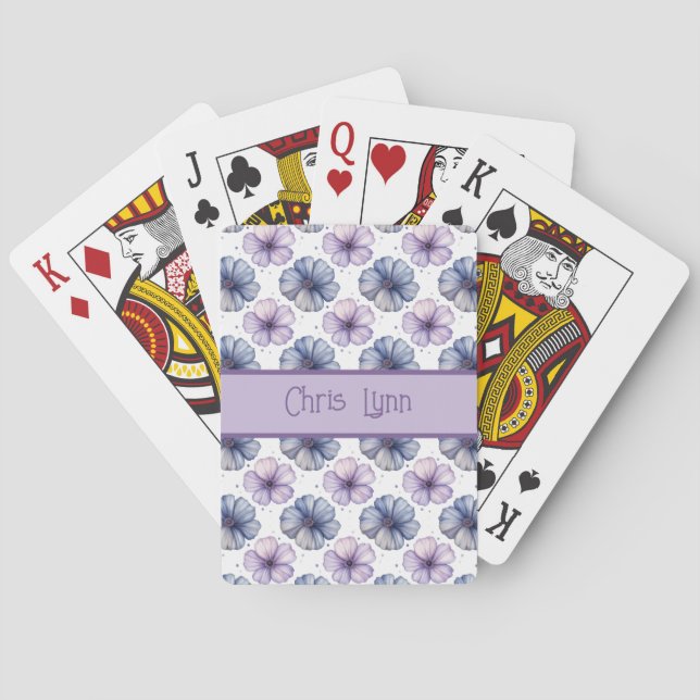 Floral Watercolor Pattern Lavender and Blue Playing Cards (Back)