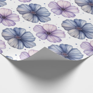 Floral Watercolor Pattern Lavender and Blue Wrapping Paper