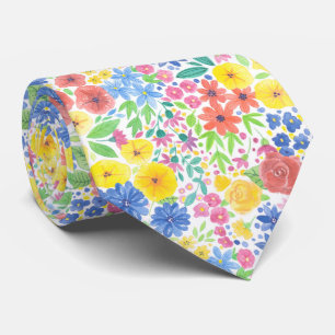 Floral watercolor pattern neck tie