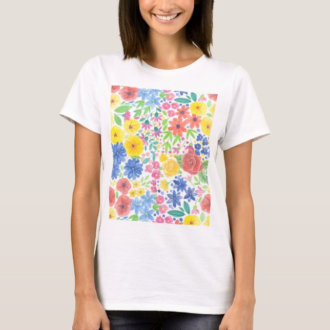 Floral watercolor pattern T-Shirt (Front)