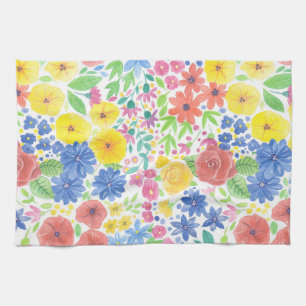 Floral watercolor pattern tea towel