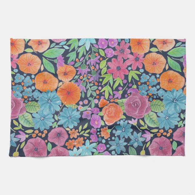 Floral watercolor pattern tea towel (Horizontal)