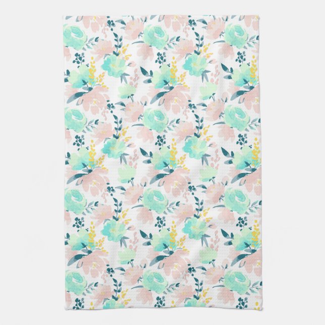 Floral Watercolor Pattern Tea Towel (Vertical)