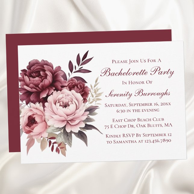 Floral Watercolor Peony Burgundy Bachelorette Invitation (Creator Uploaded)