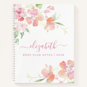 Floral Watercolor Personalised Pink Coral Monogram Notebook