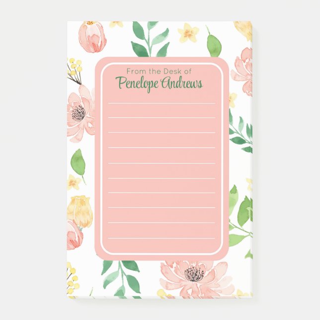 Floral Watercolor Personalised Post-it Notes (Front)