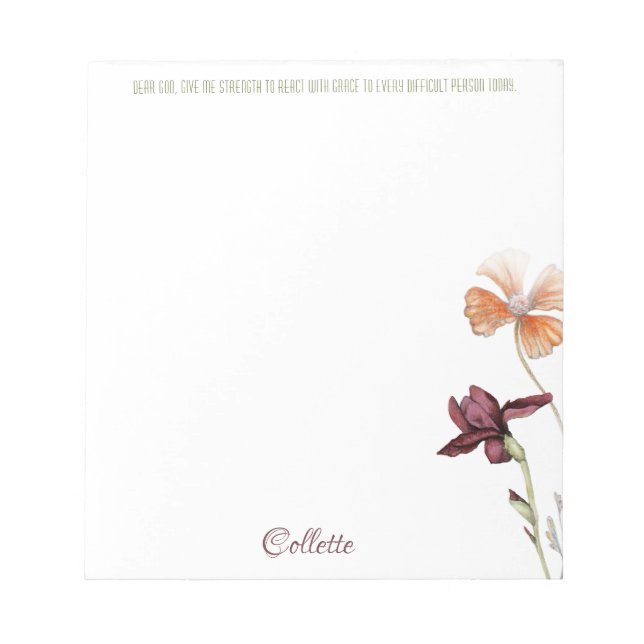 Floral Watercolor Personalised Simple Prayer  Notepad (Front)