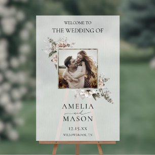 Floral Watercolor Photo Wedding Welcome Sign