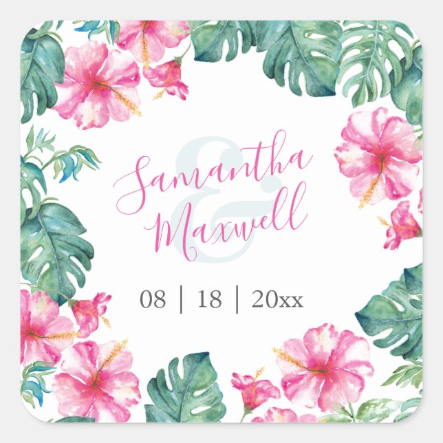 Floral Watercolor Pink and Green Favour Stickers (Front)