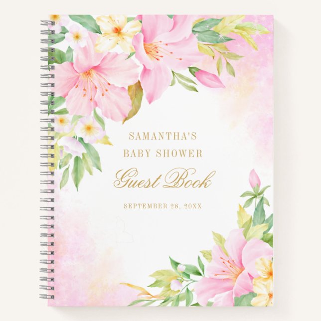 Floral Watercolor Pink Baby Shower Guest Book (Front)