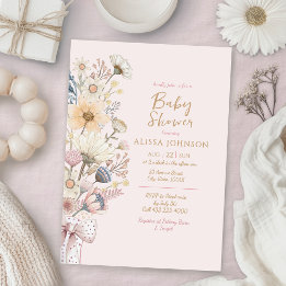 Floral Watercolor Pink Baby Shower Invitation