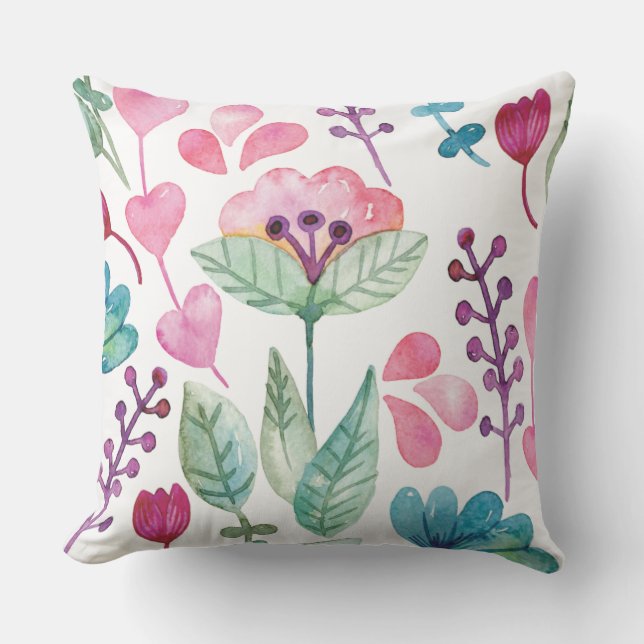 Floral Watercolor Pink Blue Mum Birthday Cushion (Front)