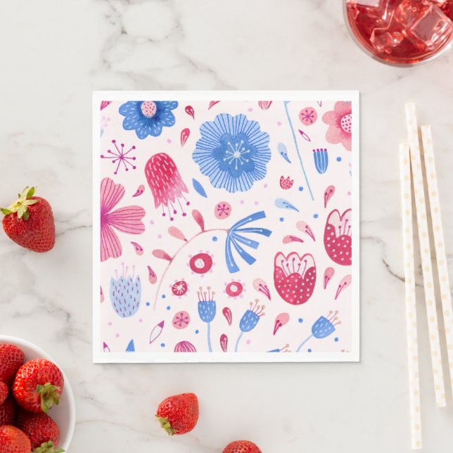 Floral Watercolor Pink Blue Napkin (Insitu)