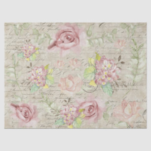 Floral Watercolor Pink Flowers Ephemera Decoupage Tissue Paper