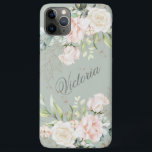 Floral Watercolor Pink Green Gold Personalise Case-Mate iPhone Case<br><div class="desc">Elegant gold leaves with pink blush watercolor flowers on a sage green background.  Add your name to make this phone case beautiful.  This phone case is perfect for you. So chic and sophisticated. Zazzle guarantees 100% customer service and satisfaction.</div>