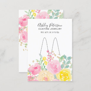 Floral watercolor pink jewellery ring display business card